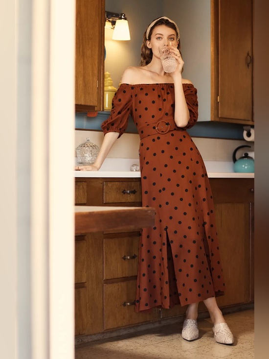 Anthropologie Dresses & Skirts - Anthropologie Maeve Lucienne Off-The-Shoulder Maxi Dress US 4 Brown Rust Orange
